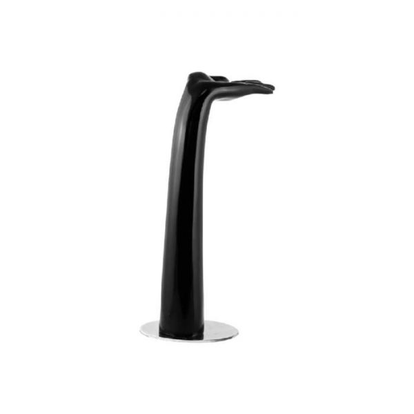 Premium Black Female Hand Display with bent wrist on Chrome Base. Height 405mm